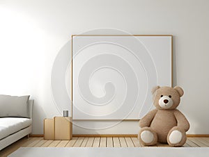 brown teddy bear with a blank sign with space for copy