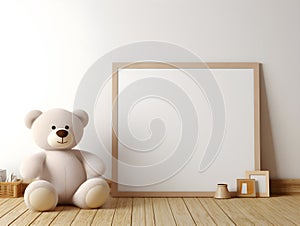 brown teddy bear with a blank sign with space for copy