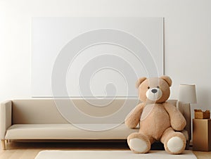 brown teddy bear with a blank sign with space for copy