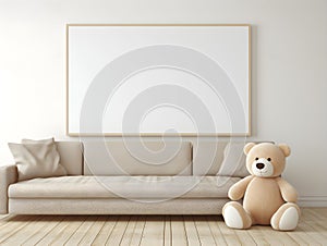 brown teddy bear with a blank sign with space for copy