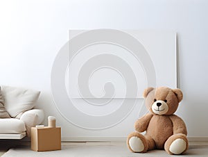 brown teddy bear with a blank sign with space for copy