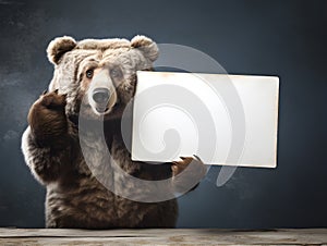 brown teddy bear with a blank sign with space for copy