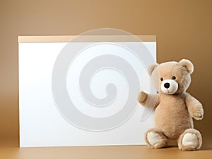 brown teddy bear with a blank sign with space for copy