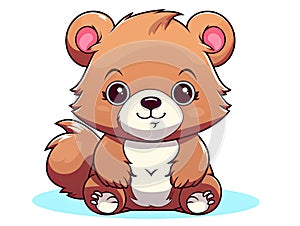 a brown teddy bear sitting on the ground with big eyes. generative ai