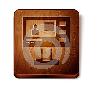 Brown Television report icon isolated on white background. TV news. Wooden square button. Vector