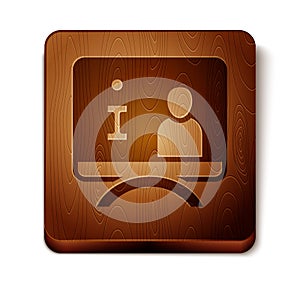 Brown Television report icon isolated on white background. TV news. Wooden square button. Vector