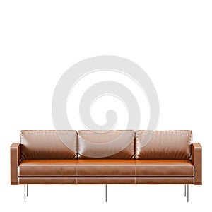 Brown three-seater leather sofa on a white background 3d