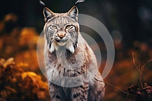 Brown tones medium shot of sitting longhaired Lynx