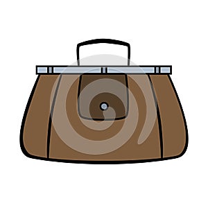 Brown travel valise in cartoon style on white background