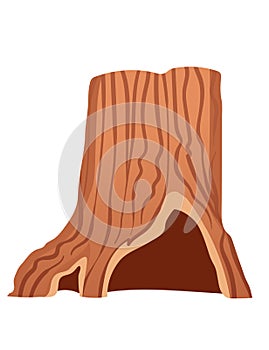 Brown tree hollow trunk vector illustration isolated on white background