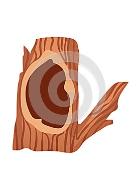 Brown tree hollow trunk vector illustration isolated on white background