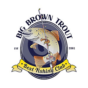 Brown trout vector illustration fishing club logo design