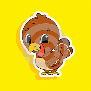 Brown turkey. Cute character. Colorful vector illustration. Cartoon style. Isolated on white background. Design element. Template