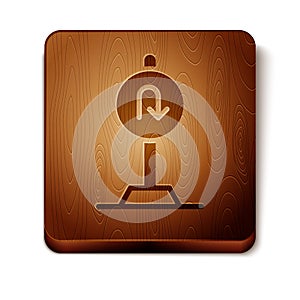 Brown Turn back road icon isolated on white background. Traffic rules and safe driving. Wooden square button. Vector
