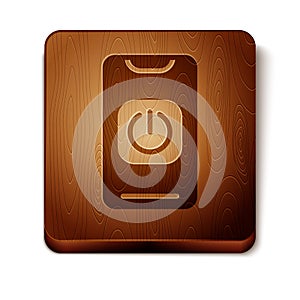 Brown Turn off robot from phone icon isolated on white background. Wooden square button. Vector