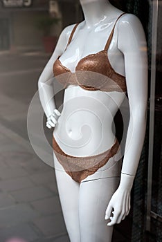 brown underwear on mannequin in a fashion store showroom