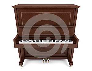Brown upright piano isolated on white