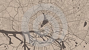 Brown vector background map, Hamburg city area streets and water cartography illustration