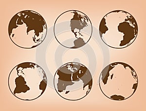 Brown vector globes with continents - set of Earth