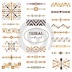 Brown vector tribal set of design elements. Brush set