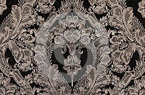 Brown vintage fabric with damask pattern as background