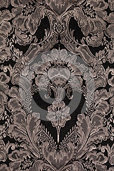 Brown vintage fabric with damask pattern as background