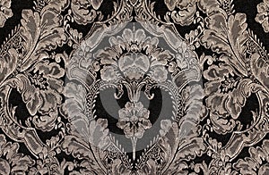 Brown vintage fabric with damask pattern as background photo