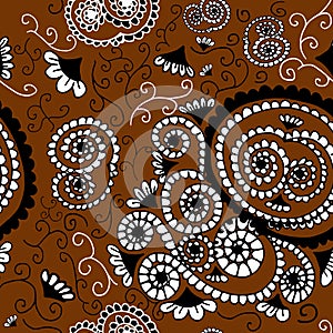 Brown vintage seamless pattern with black and white decorative f