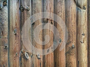 Brown vintage wooden background. The texture of a rough wooden blockhouse
