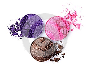 Brown, violet and pink shiny eyeshadows