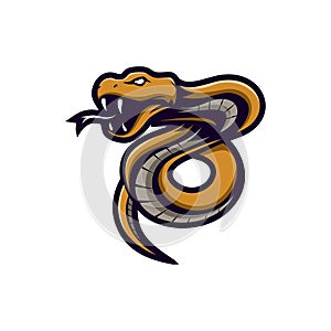 Brown Viper snake mascot logo vector illustration, angry ready to attack