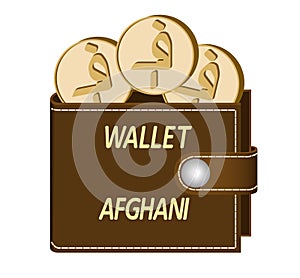 Brown wallet with afghani coins