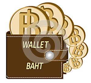 Brown wallet with baht coins