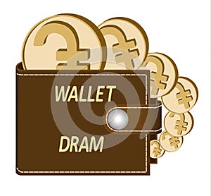 Brown wallet with dram coins