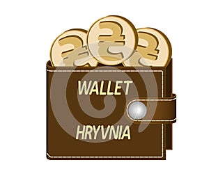 Brown wallet with hryvnia coins