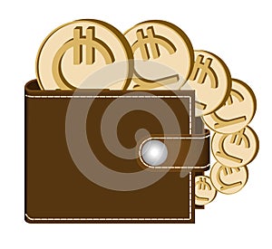 Brown wallet with lari coins