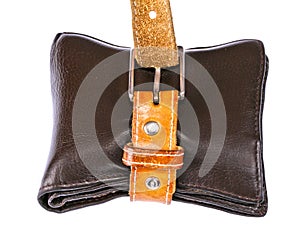 Brown wallet with leather belt