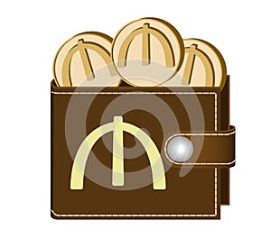 Brown wallet with manat coins