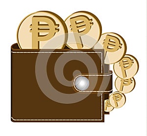 Brown wallet with peso coin