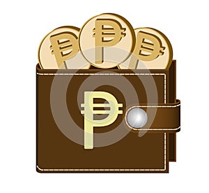 Brown wallet with peso coin