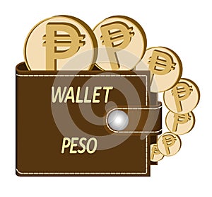 Brown wallet with peso coin