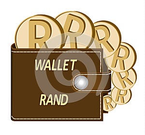 Brown wallet with rand coins