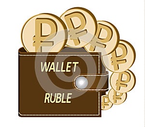 Brown wallet with ruble coins