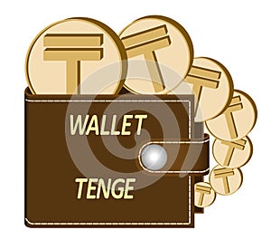 Brown wallet with tenge coins