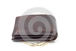 Brown wallet on white background.