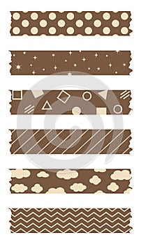Brown washi tapes collection with pattern in vector