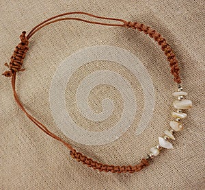 Brown waxed cord bracelet top view