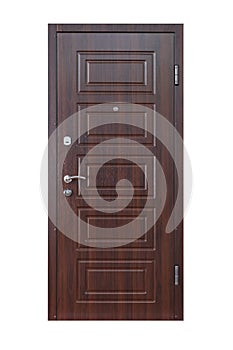 Brown wenge wooden closed door isolated on white