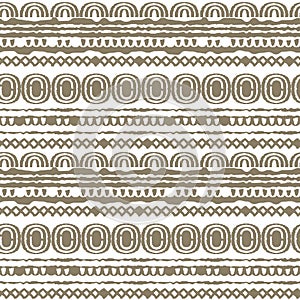 Brown white abstract seamless repeat endless pattern. Ovals, semicircles, rainbows, lines, dots, circles and other shapes. Rough