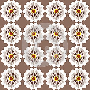 Brown and white daisy floral pattern with lots of small flowers on dark background, perfect for minimalist